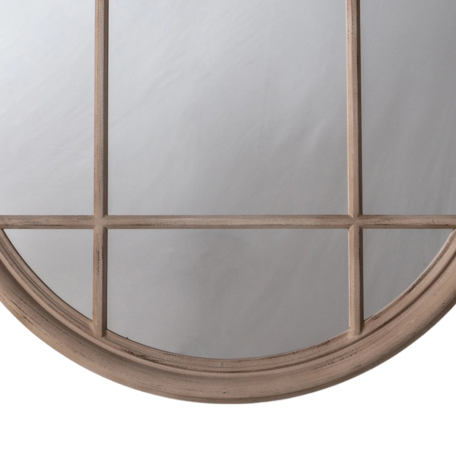 Large Round Distressed Deep Beige Window Wall Mirror 100x100x4cm – Click Style