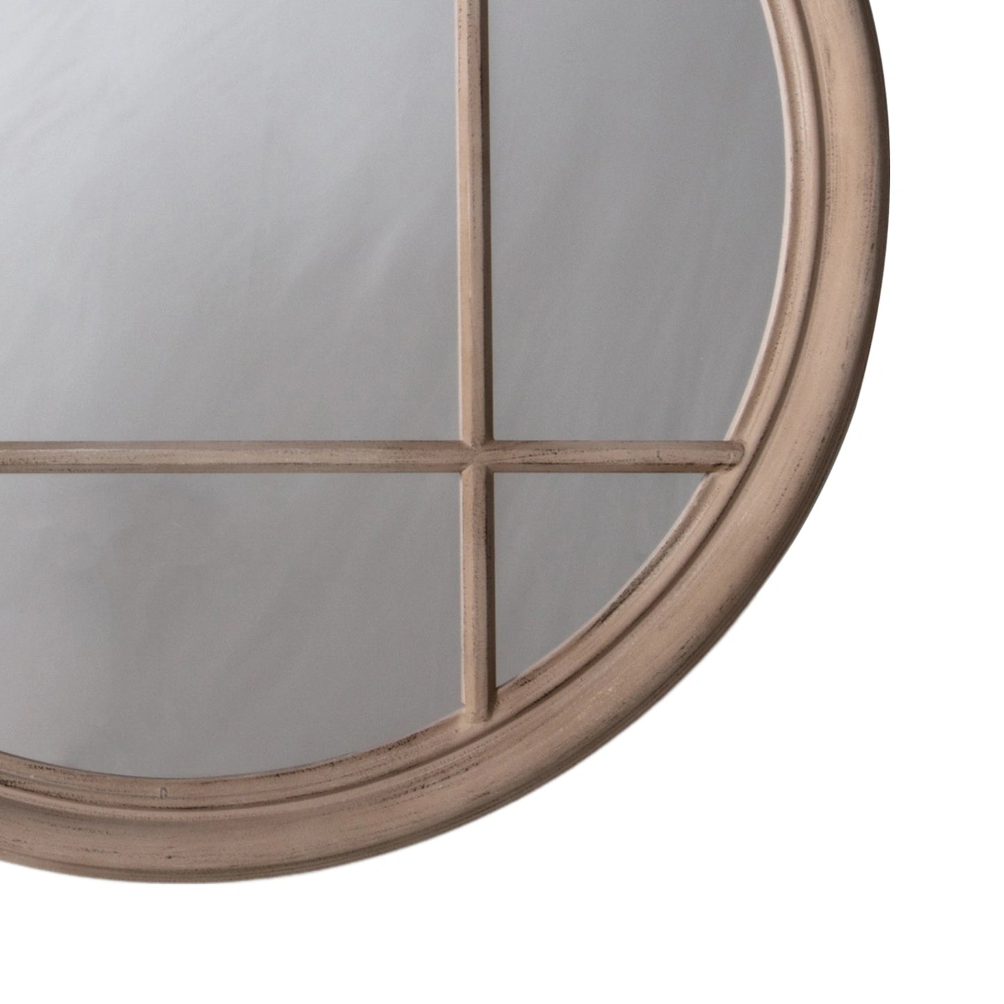 Large Round Distressed Deep Beige Window Wall Mirror 100x100x4cm – Click Style