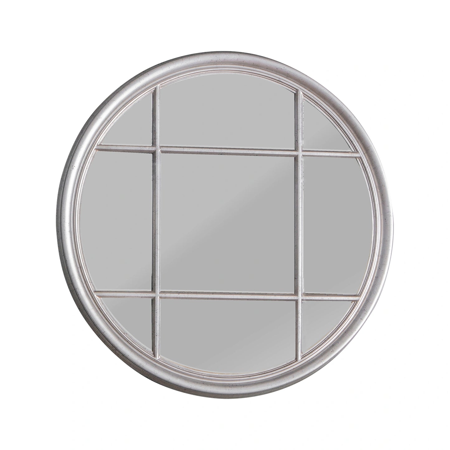 Large Round Distressed Silver Window Wall Mirror 100x100x4cm – Click Style