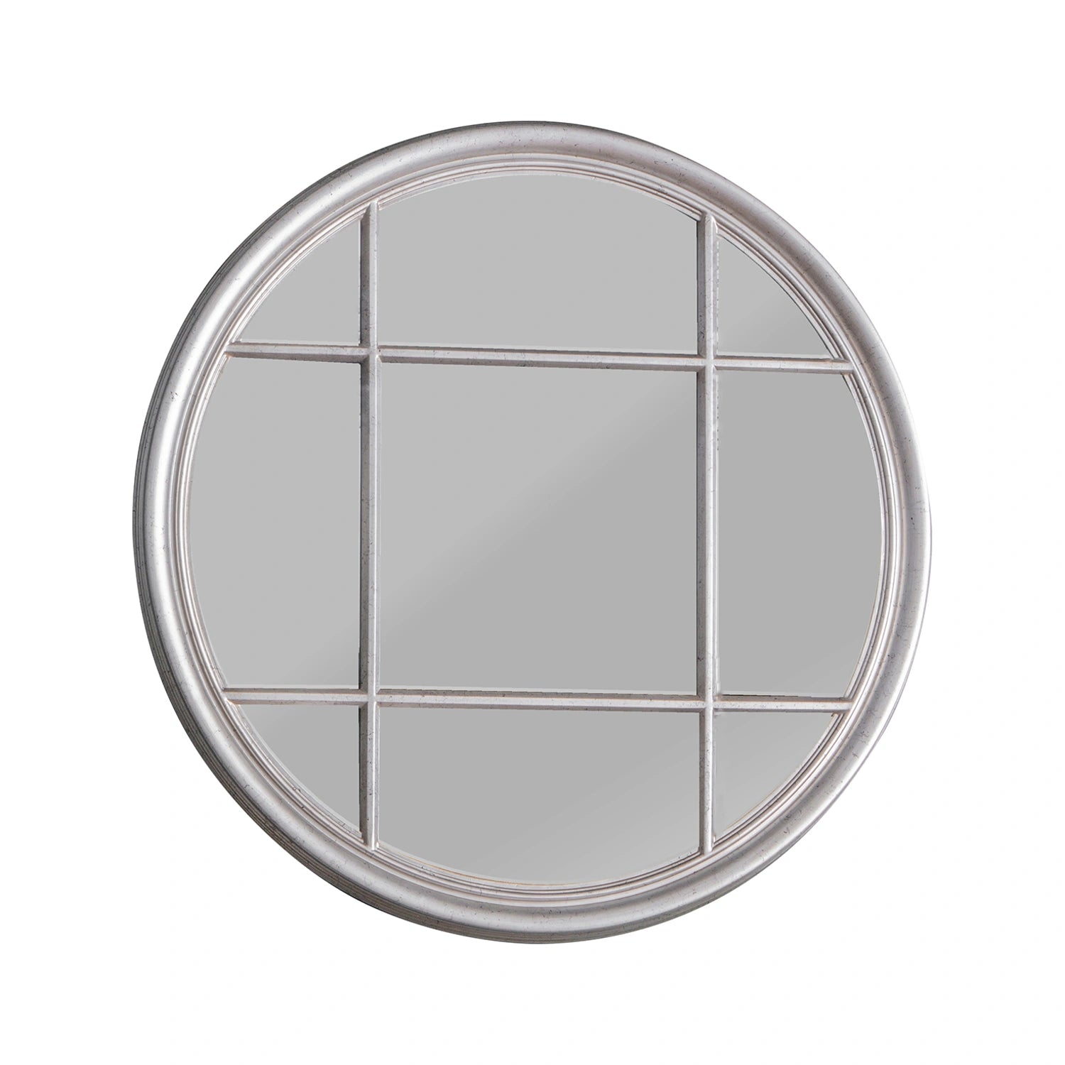 Large Round Distressed Silver Window Wall Mirror 100x100x4cm – Click Style