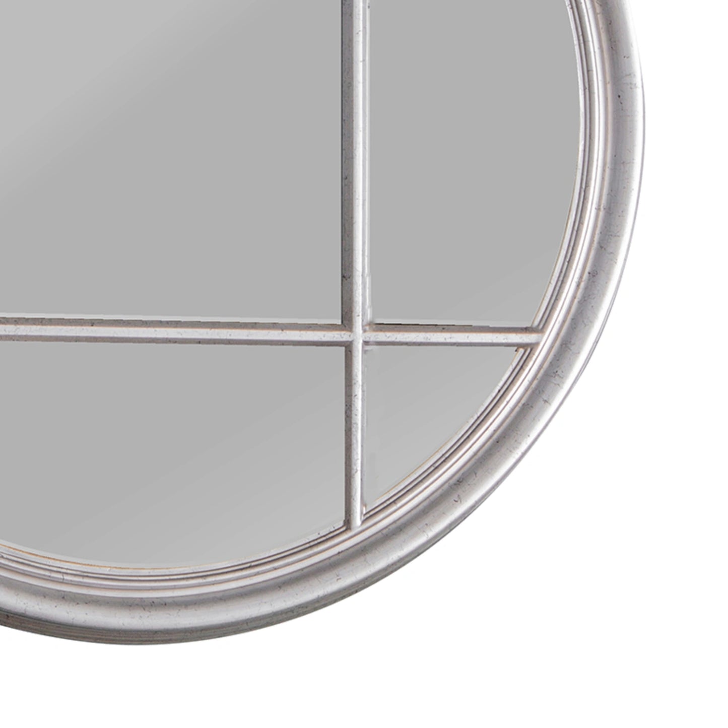 Large Round Distressed Silver Window Wall Mirror 100x100x4cm – Click Style