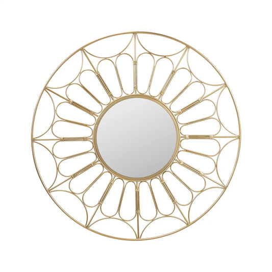 Large Round Gold Metal Cane Design Wall Mirror 100x100x5cm – Click Style