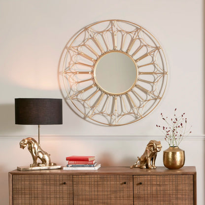 Large Round Gold Metal Cane Design Wall Mirror 100x100x5cm – Click Style