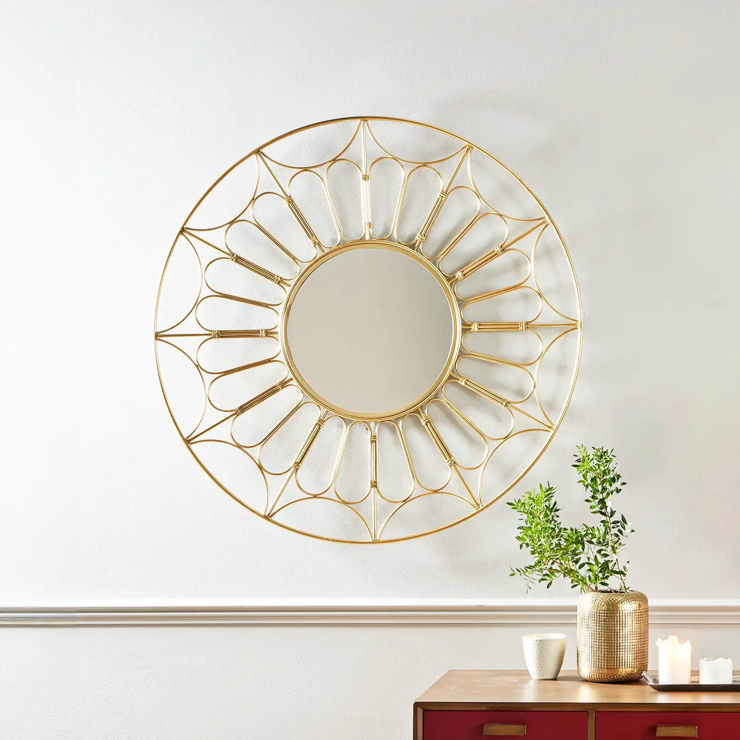 Large Round Gold Metal Cane Design Wall Mirror 100x100x5cm – Click Style