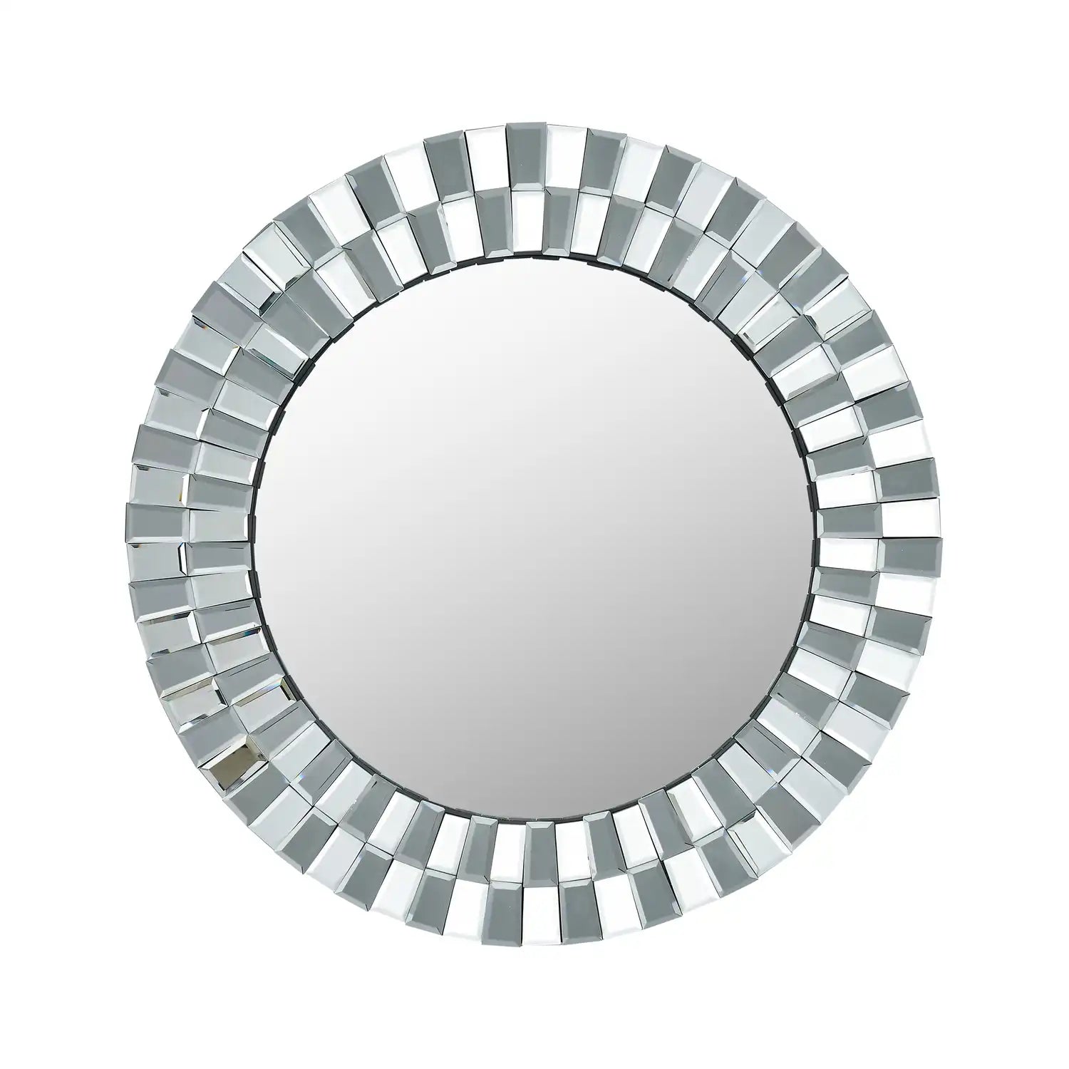 Large Round Mirrored Glass Tile Framed Wall Mirror 80x80x3cm – Click Style