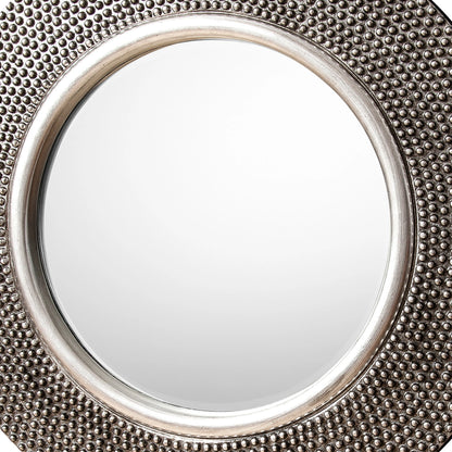 Large Round Pewter Beaded Texture Framed Wall Mirror 80x80x4cm – Click Style