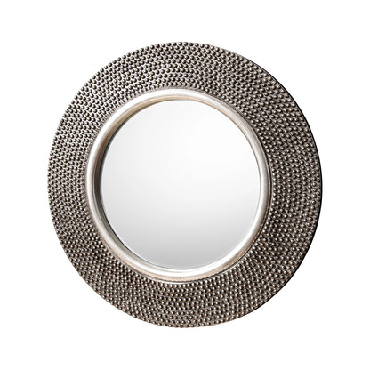 Large Round Pewter Beaded Texture Framed Wall Mirror 80x80x4cm – Click Style