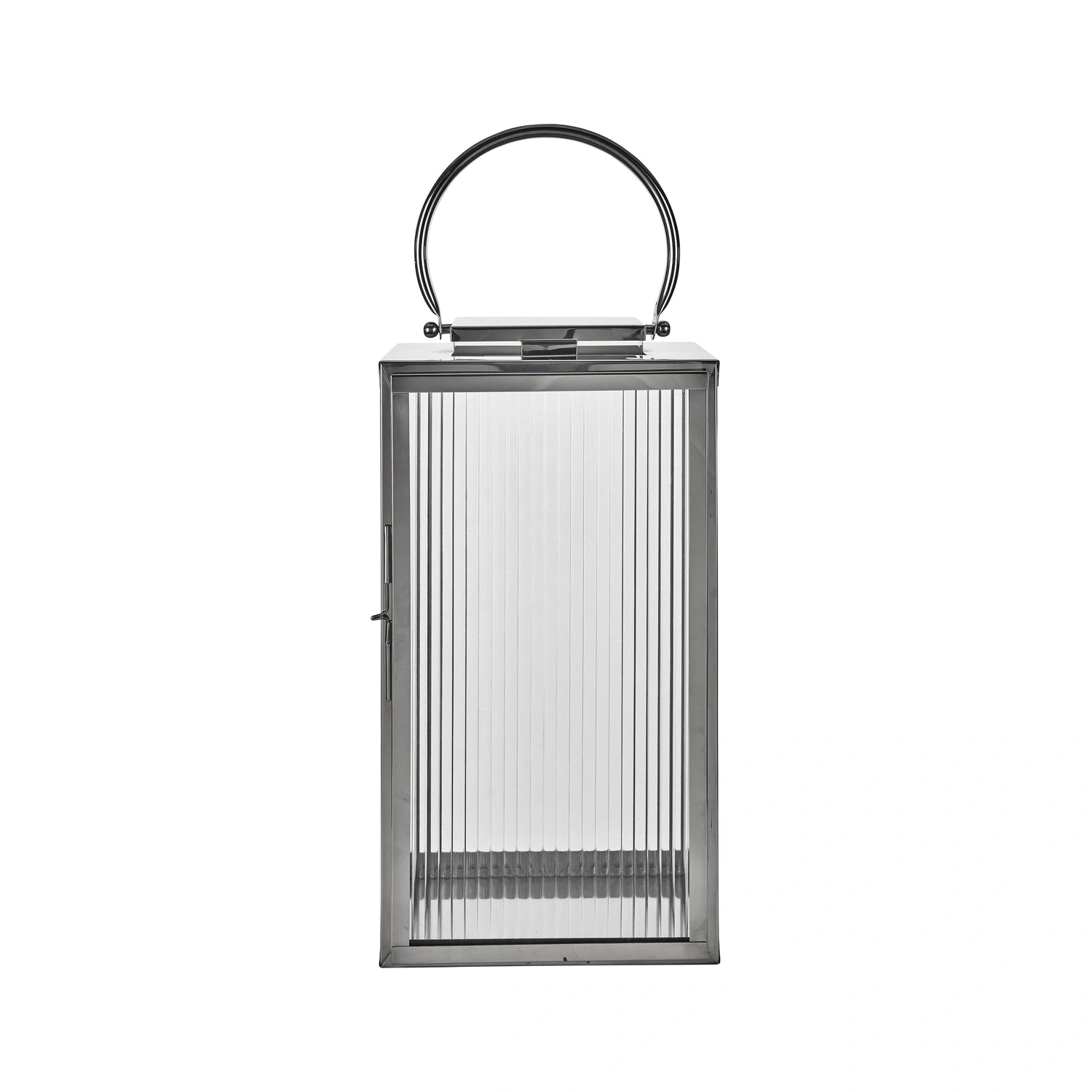 Large Silver Metal & Ribbed Glass Lantern 58x30x31cm – Click Style