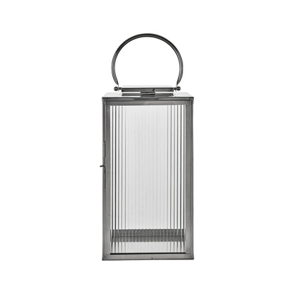 Large Silver Metal & Ribbed Glass Lantern 58x30x31cm – Click Style