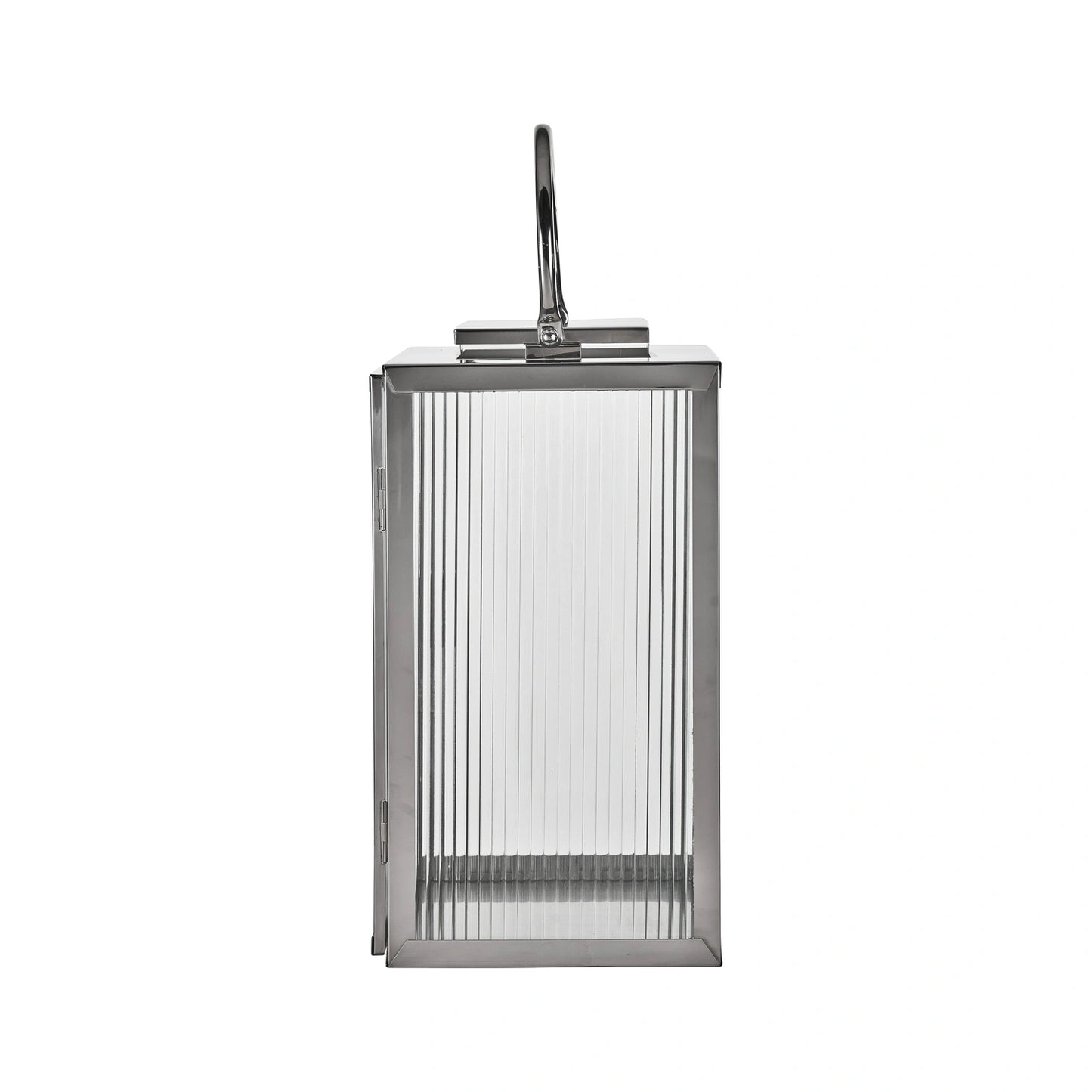 Large Silver Metal & Ribbed Glass Lantern 58x30x31cm – Click Style