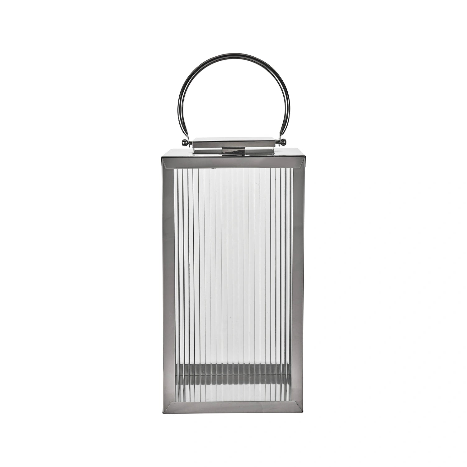 Large Silver Metal & Ribbed Glass Lantern 58x30x31cm – Click Style