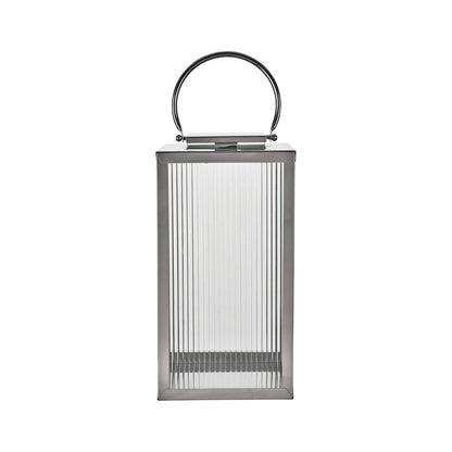 Large Silver Metal & Ribbed Glass Lantern 58x30x31cm – Click Style