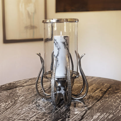 Large silver octopus hurricane candle holder - Click Style