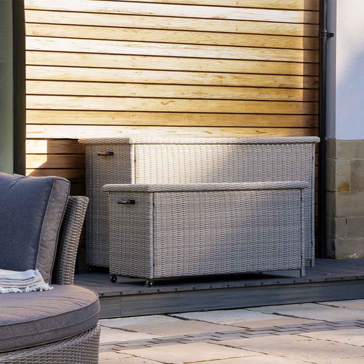 Large Slate Grey Rattan Effect Garden Cushion Storage Box – Click Style