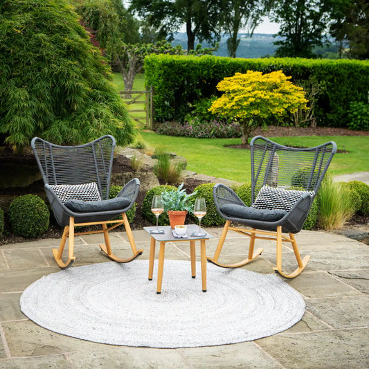 Light Grey Rustic Weave Round Outdoor Rug 200cm – Click Style