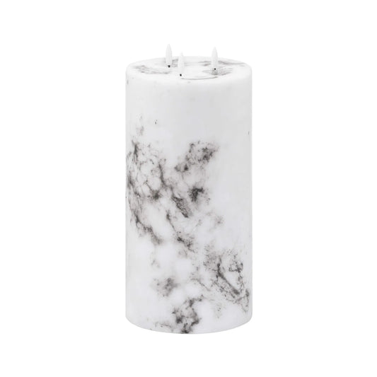 Marble-Effect LED 3 Wick Pillar Candle with Flickering Flame 30x15cm – Click Style