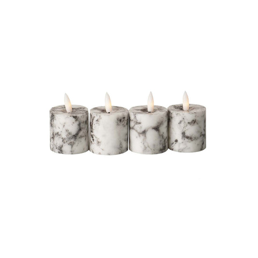 Marble-Effect LED Votive Candles with Flickering Flame 5.5x5.5cm – Click Style