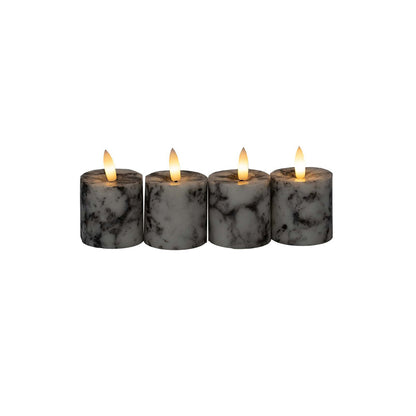 Marble-Effect LED Votive Candles with Flickering Flame 5.5x5.5cm – Click Style