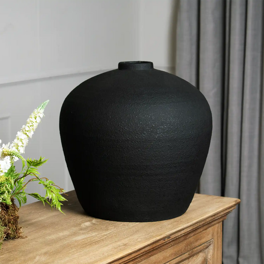 Matt Black Ceramic Rotund Vase 38x39cm - Click Style