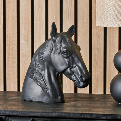 Matt Black Metal Horse Head Ornament 28x30x10cm – Click Style