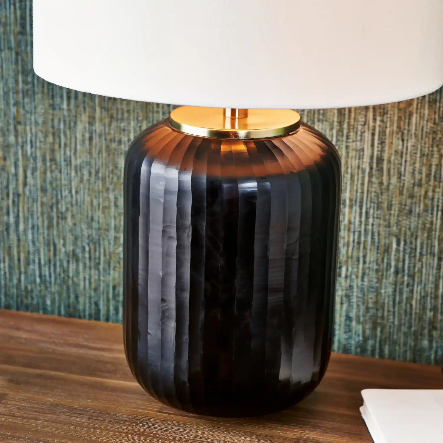 Matt Black Ridged Glass Rounded Cylinder Table Lamp Base 41x23x23cm – Click Style