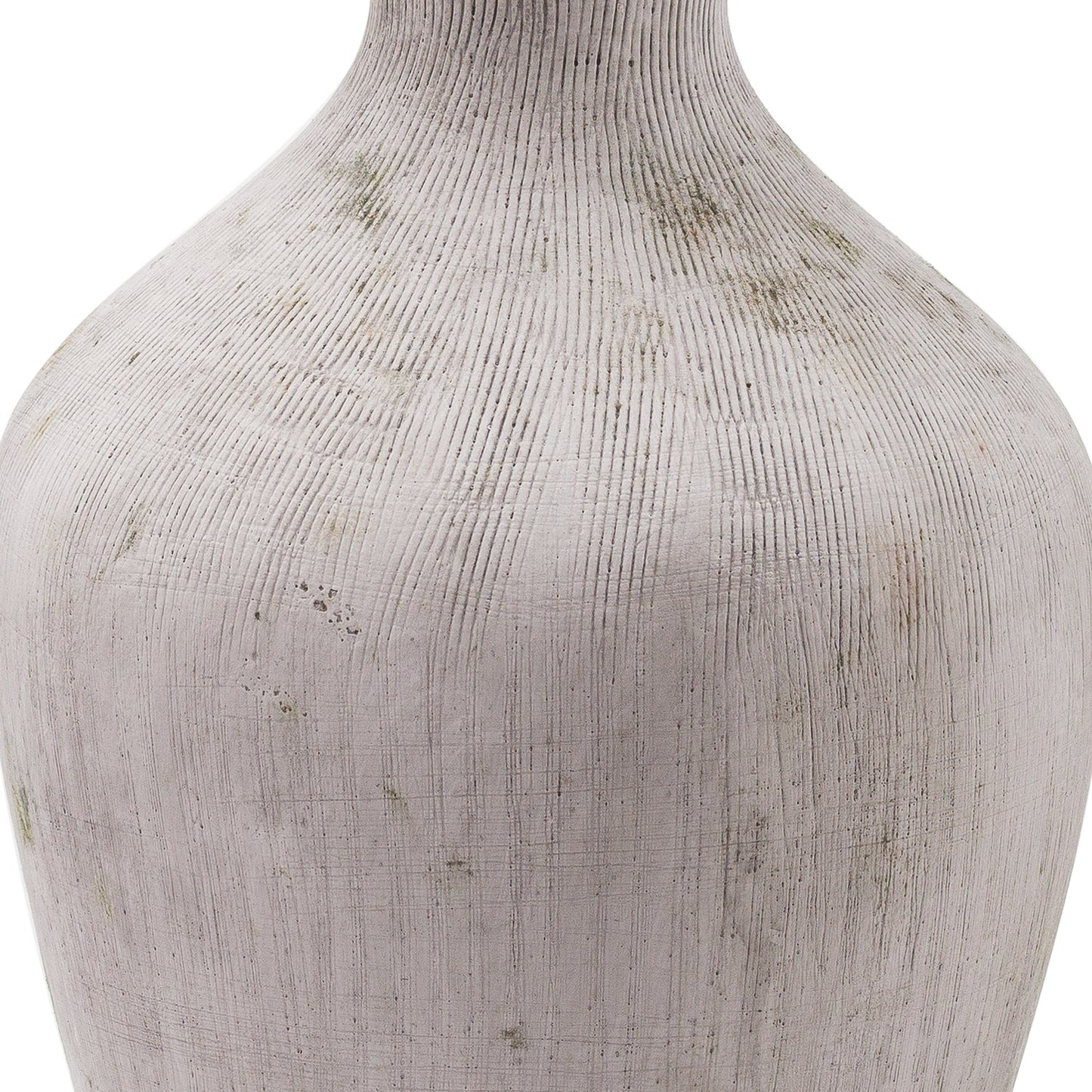 Matt Grey Ceramic Boulbous Fluted Neck Vase With Earthy Distressed Texture – Click Style