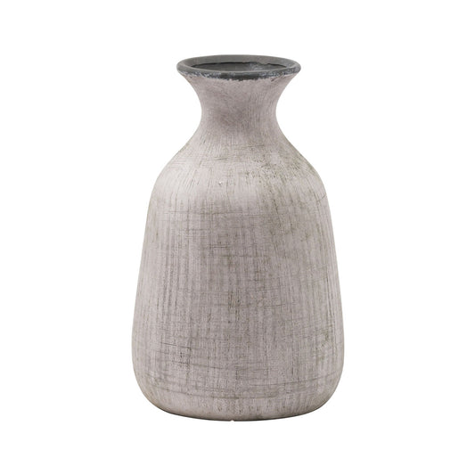Matt Grey Ceramic Flared Vase With Earthy Distressed Texture – Click Style