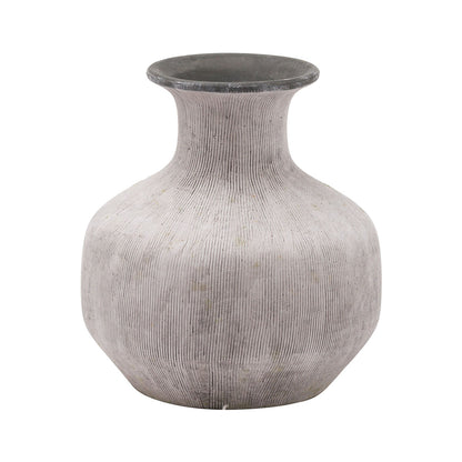 Matt Grey Ceramic Squat Balloon Vase With Earthy Distressed Texture – Click Style