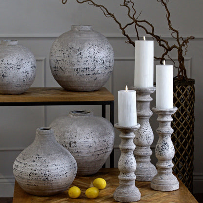 Matt Grey Distressed Stone Ceramic Bulbous Vase – Click Style