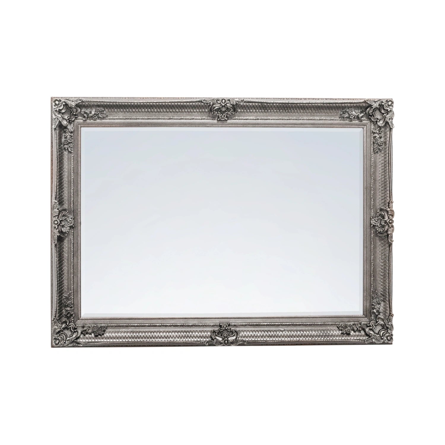 Ornate Rectangular Silver Wall Mirror 109.5x79x6.5cm – Click Style