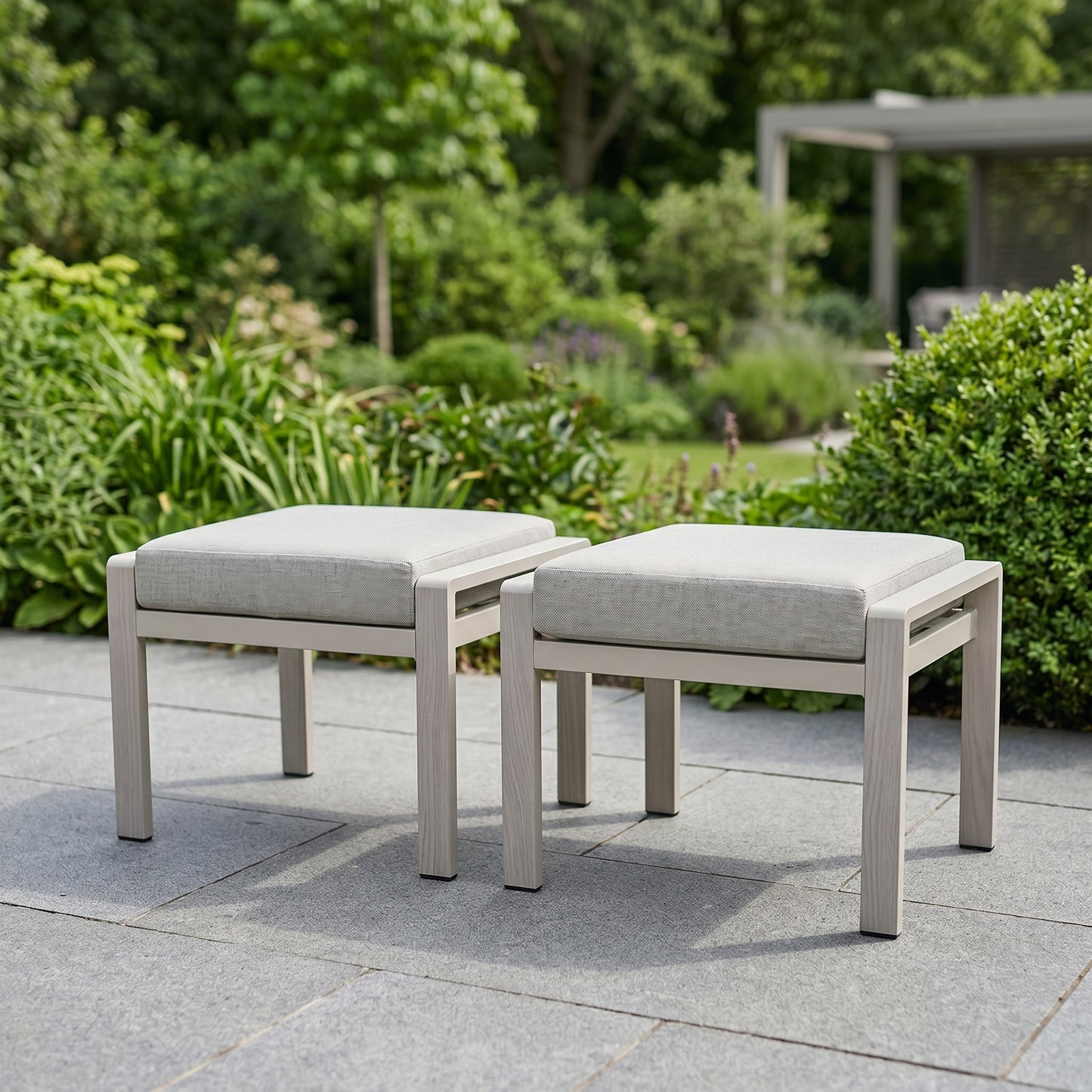 Grey & Cream 8-Seater Outdoor Garden Corner Sofa Dining Set with Cushions – Aluminium Frame, Polywood Table & Footstools, Luxury Corner Lounge Dining Set with Season-Proof Cushions, Modern Garden Furniture for Patios, Decking, Terraces & Outdoor Dining | Click Style