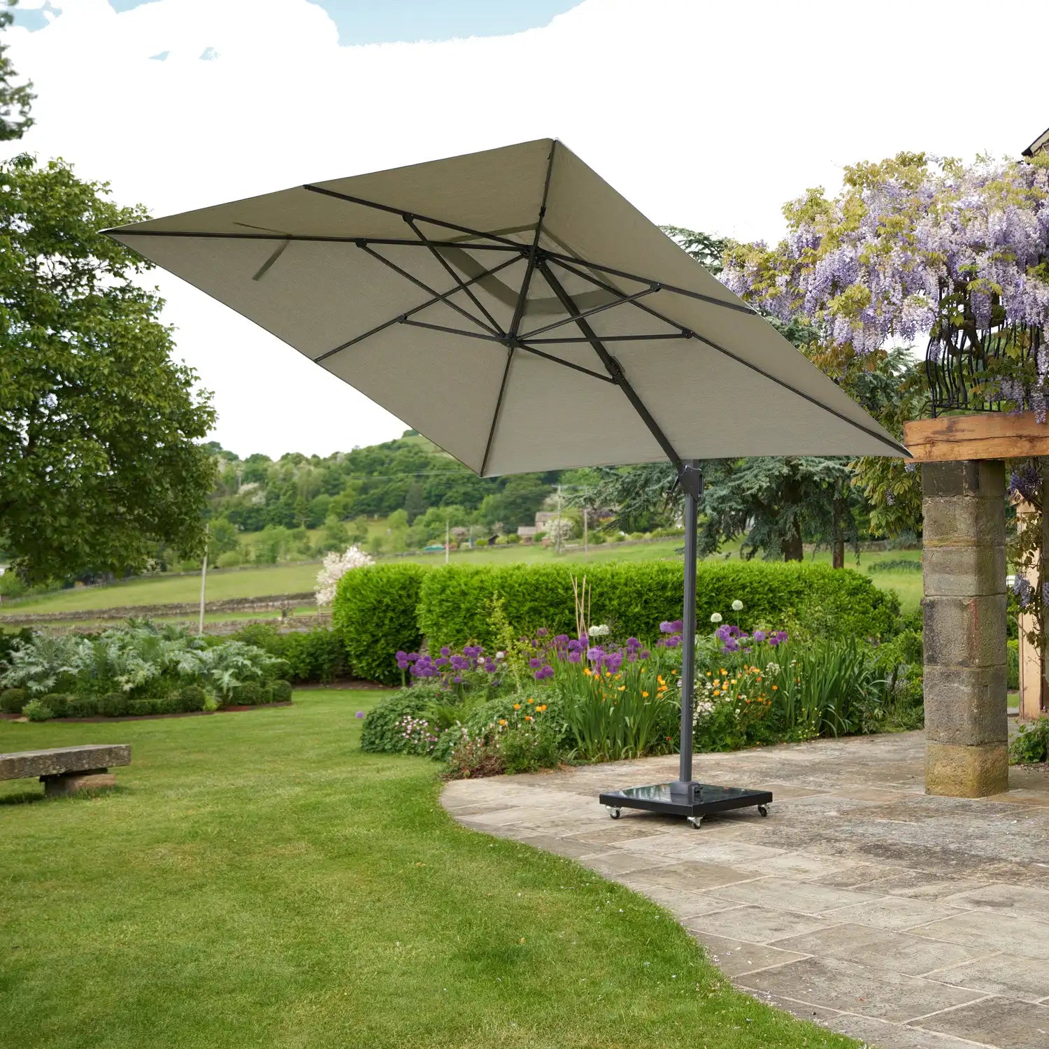 Platinum Challenger T2 3.5x2.6m Oblong Cantilever Parasol in Luna Grey – Click Style