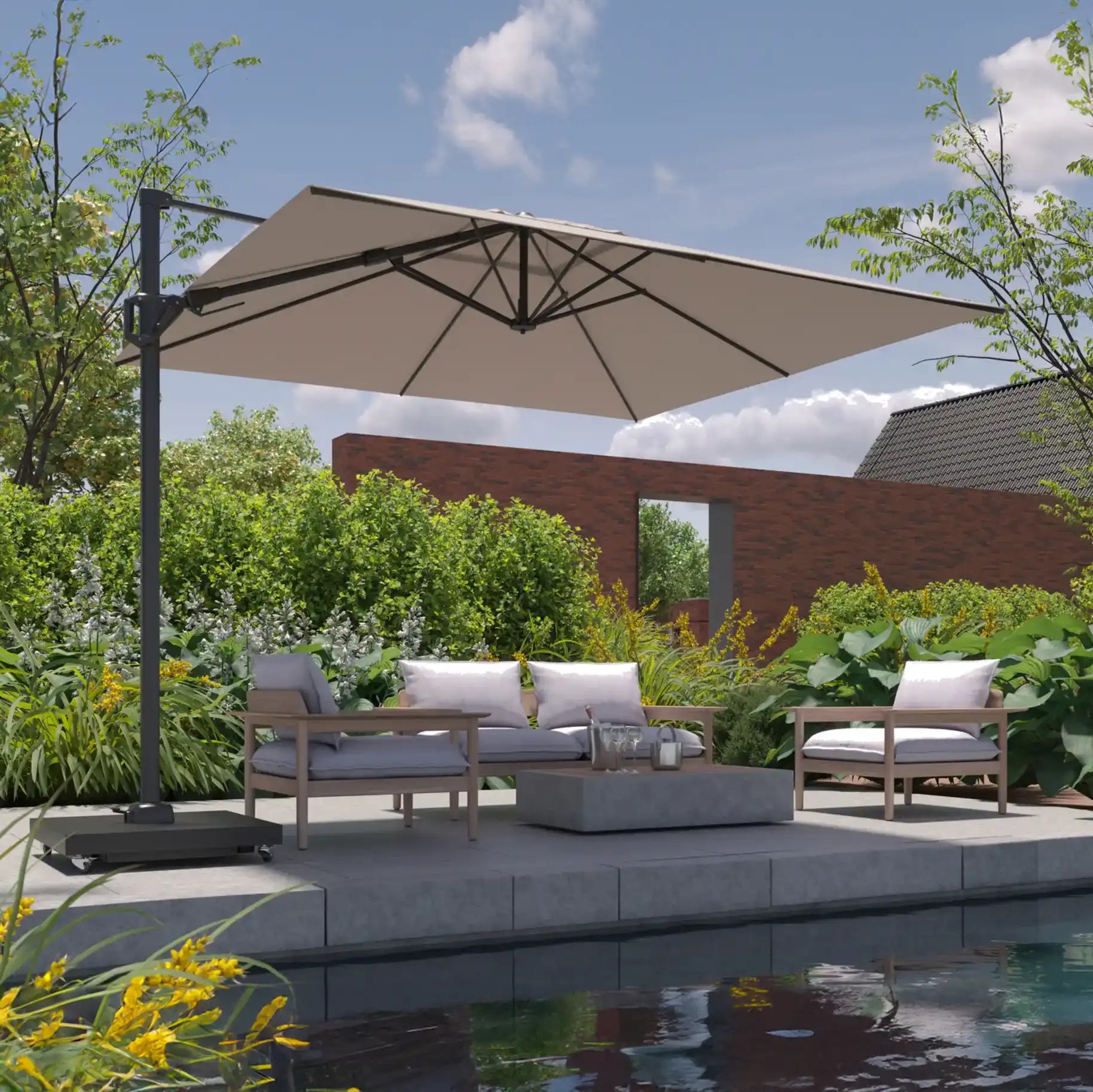 tuinparaplu- grijs- solar led verlichting- parasol voor in de tuin met licht- 3x3m tuinparaplu- grijs- solar led verlichting- parasol voor in de tuin met licht- 3x3m