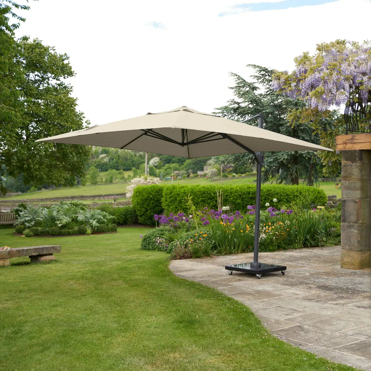 Platinum Challenger T2 3m Square Cantilever Parasol in Champagne – Click Style