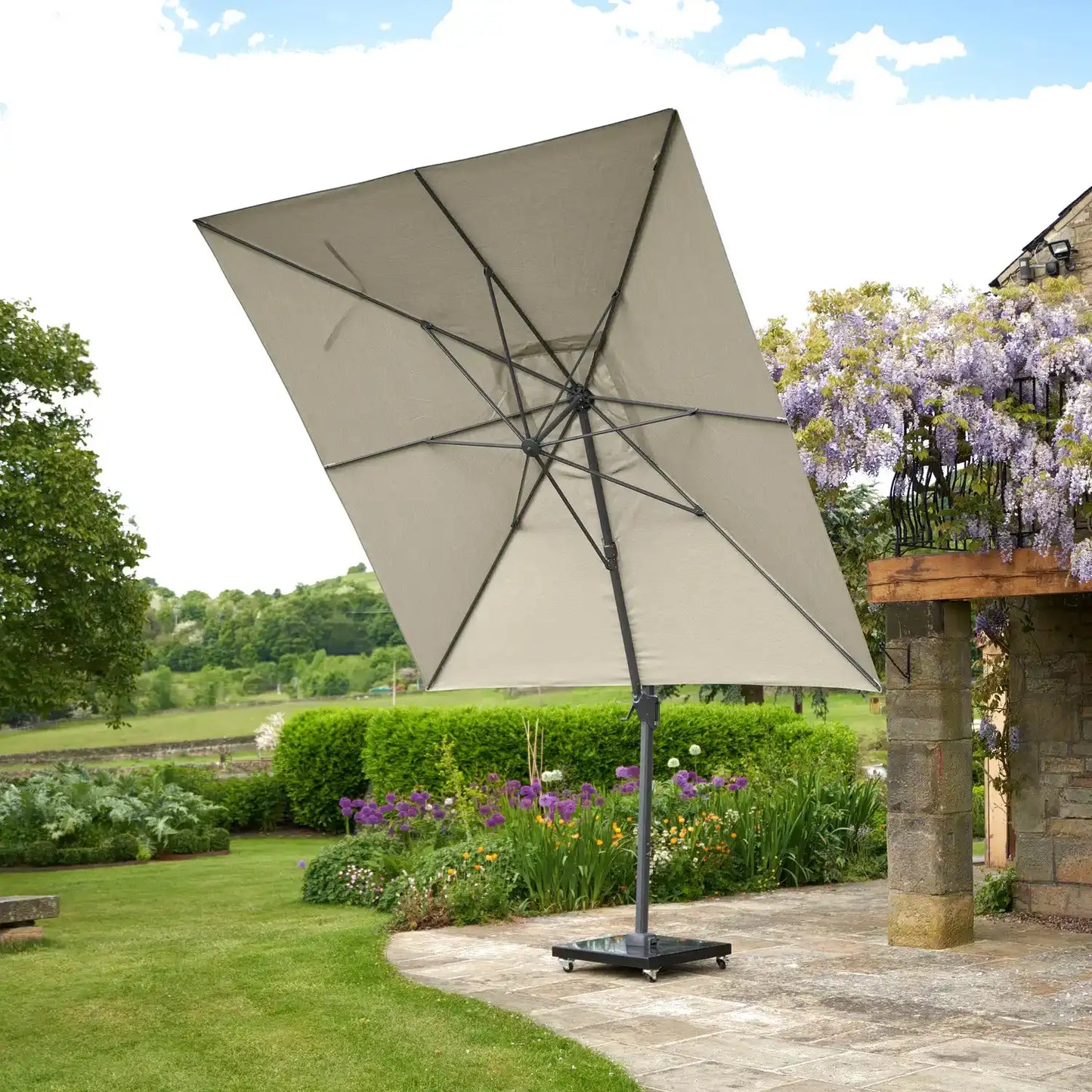 Platinum Challenger T2 3m Square Cantilever Parasol in Champagne – Click Style