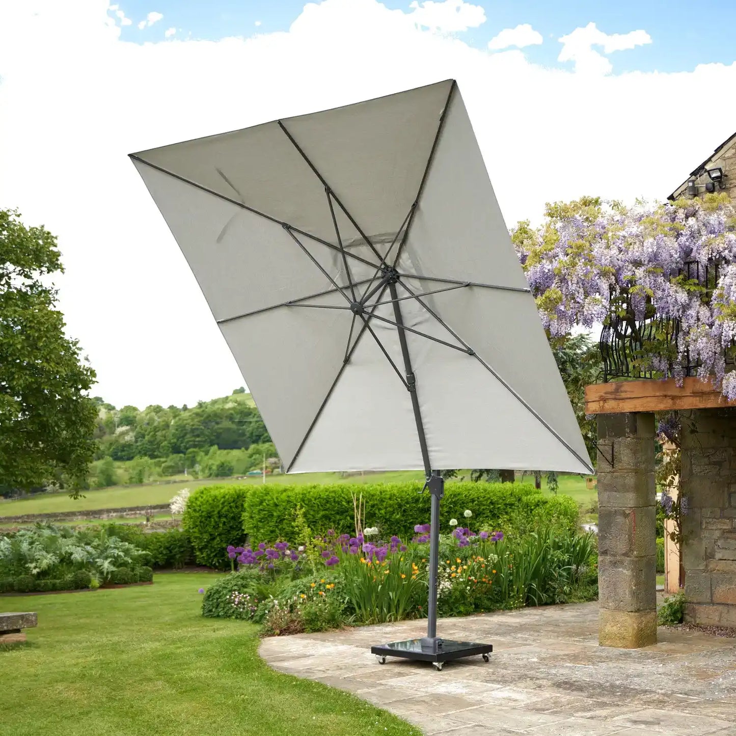 Platinum Challenger T2 3m Square Cantilever Parasol in Luna Grey – Click Style