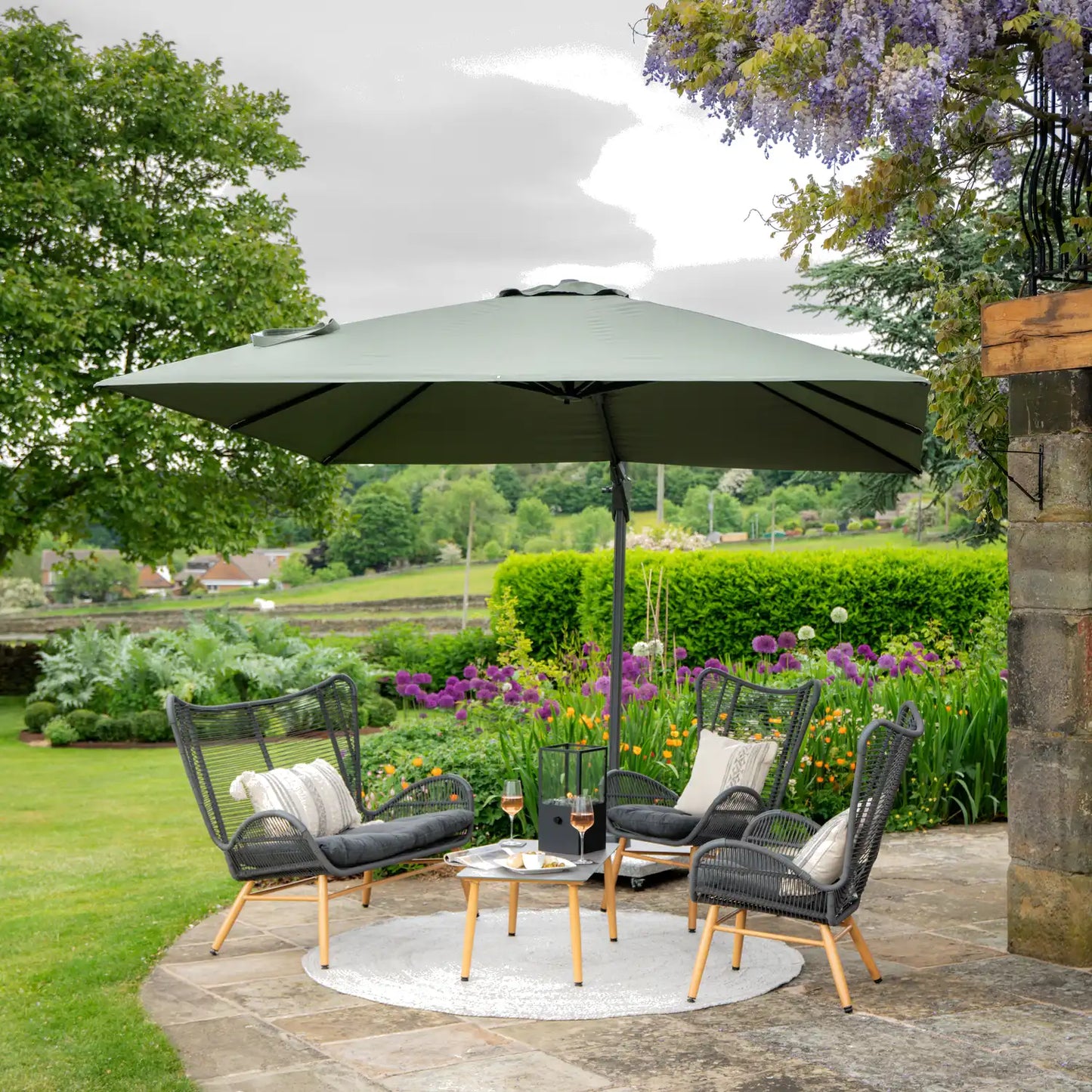 Platinum Challenger T2 3m Square Cantilever Parasol in Olive Green – Click Style