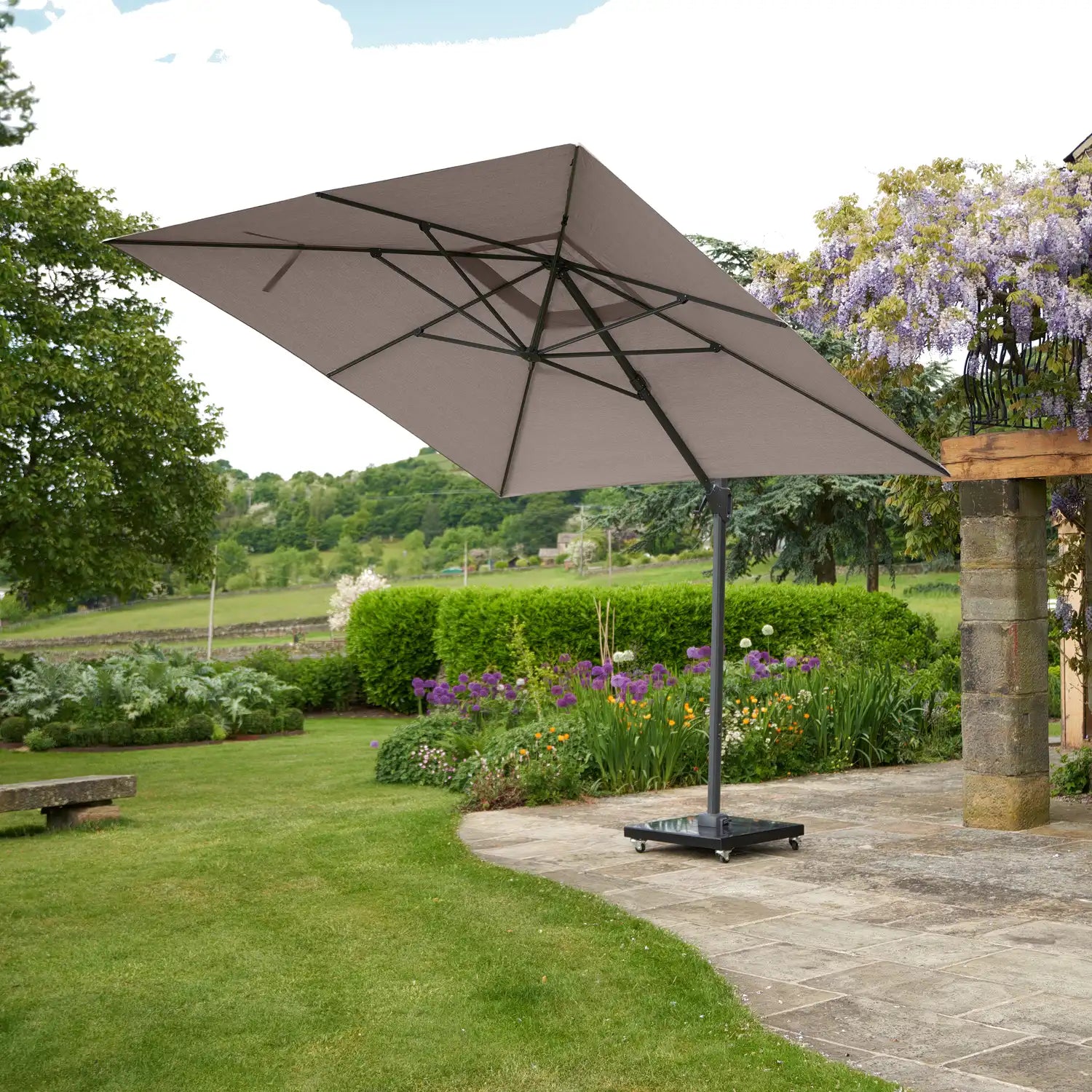 Platinum Challenger T2 3m Square Cantilever Parasol in Taupe – Click Style