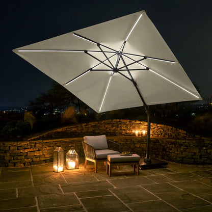 Platinum Challenger T2 Glow 3m Square Cantilever Parasol in Champagne – Click Style