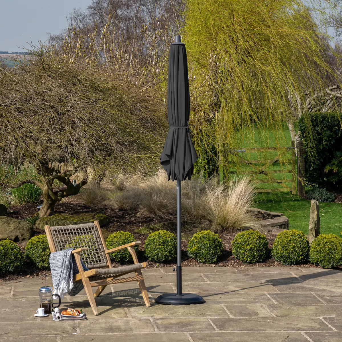Platinum Riva 3m Round Centre Pole Parasol in Anthracite Grey – Click Style