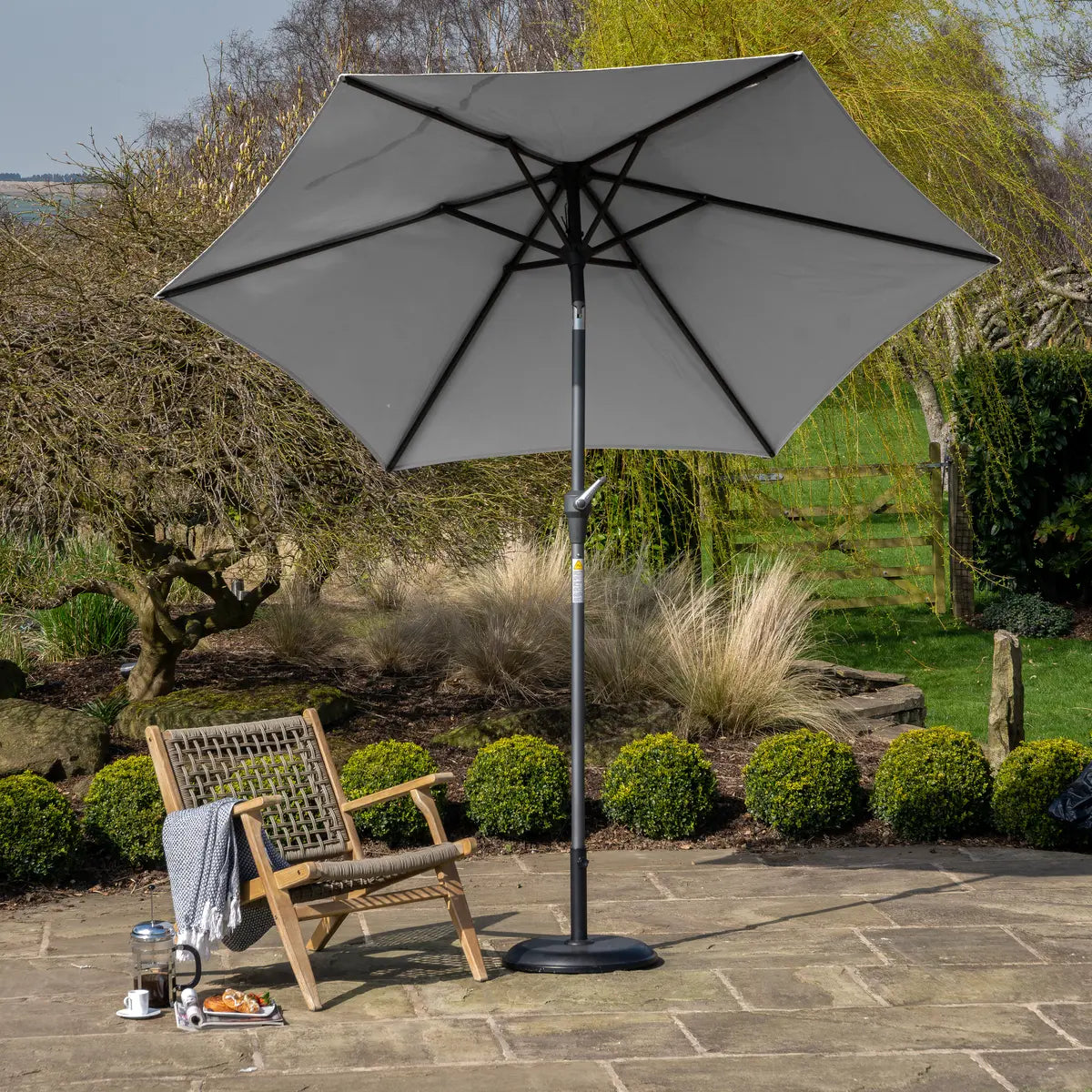 Platinum Riva 3m Round Centre Pole Parasol in Light Grey – Click Style