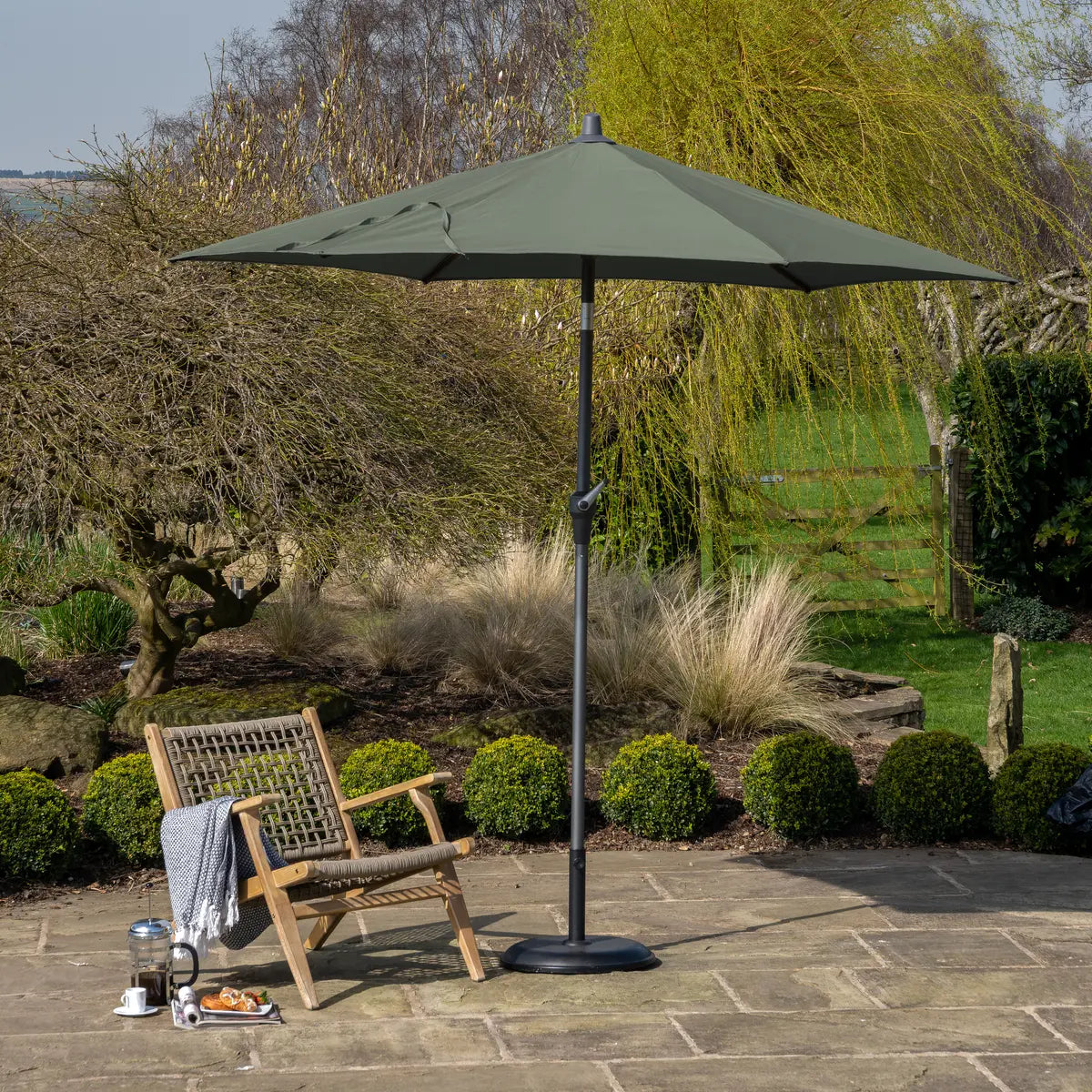 Platinum Riva 3m Round Centre Pole Parasol in Olive Green – Click Style