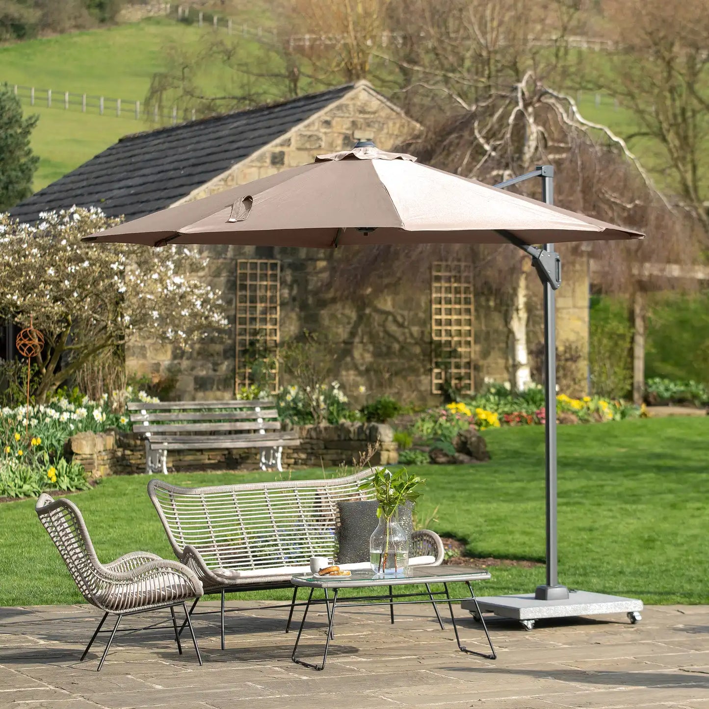 Platinum Voyager T1 3m Round Cantilever Parasol in Taupe – Click Style