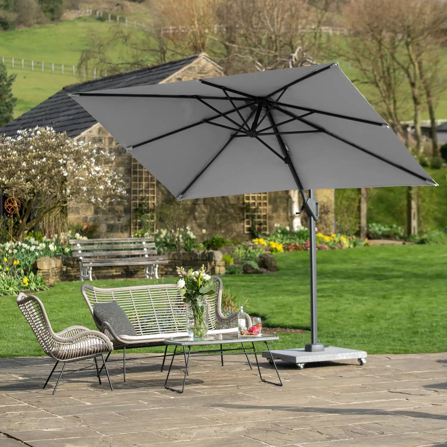 Platinum Voyager T1 3x2m Oblong Cantilever Parasol in Luna Grey – Click Style