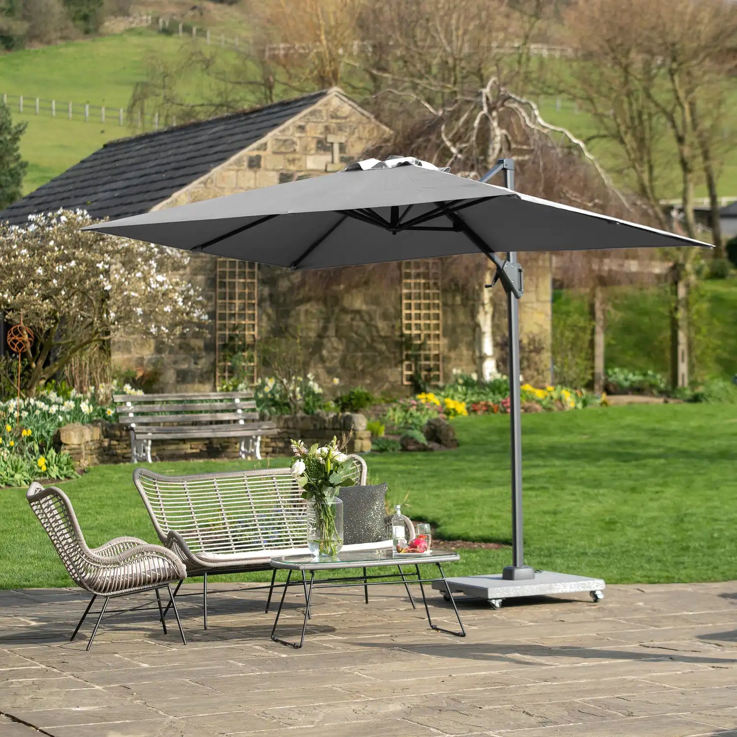 Platinum Voyager T1 3x2m Oblong Cantilever Parasol in Luna Grey – Click Style