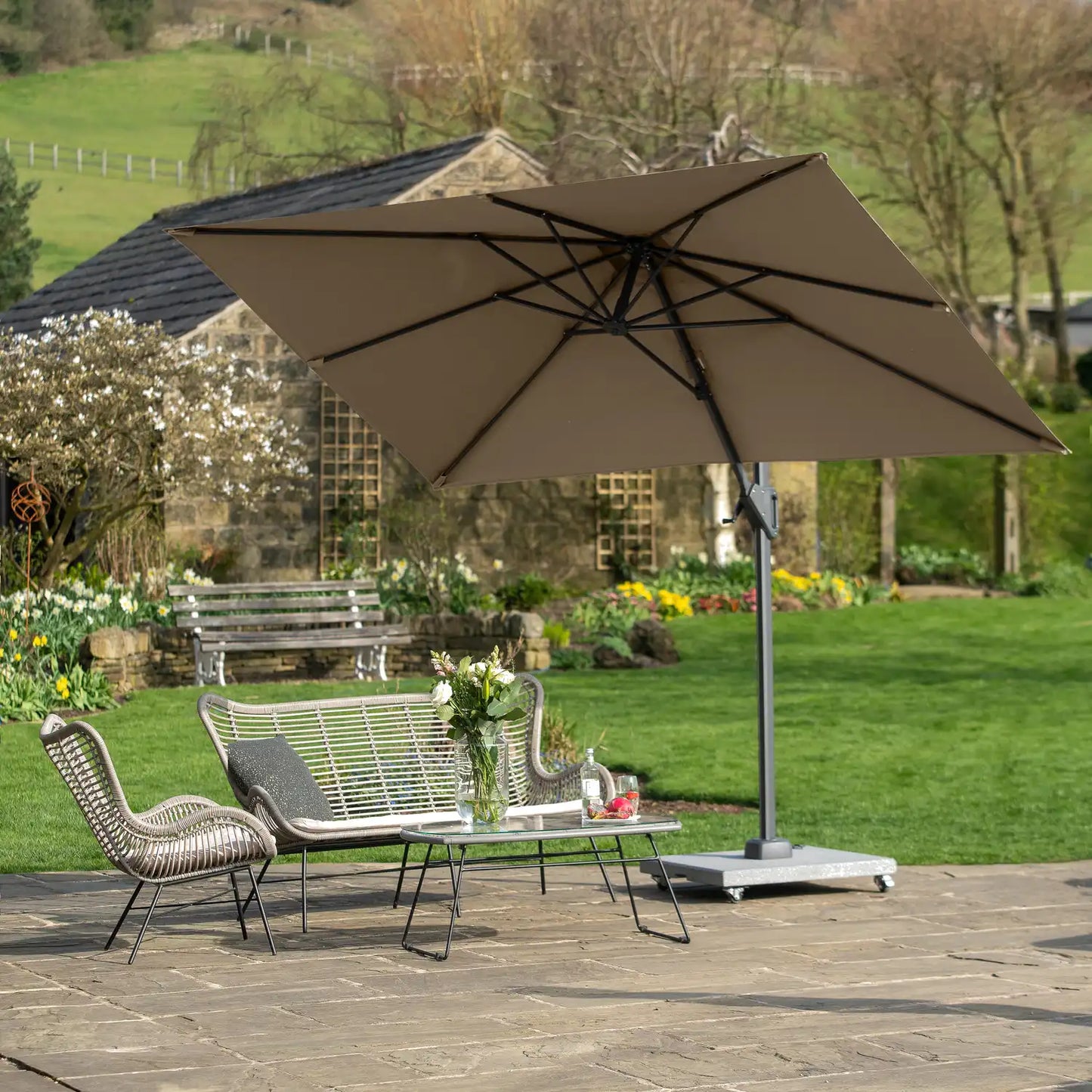 Platinum Voyager T1 3x2m Oblong Cantilever Parasol in Taupe – Click Style