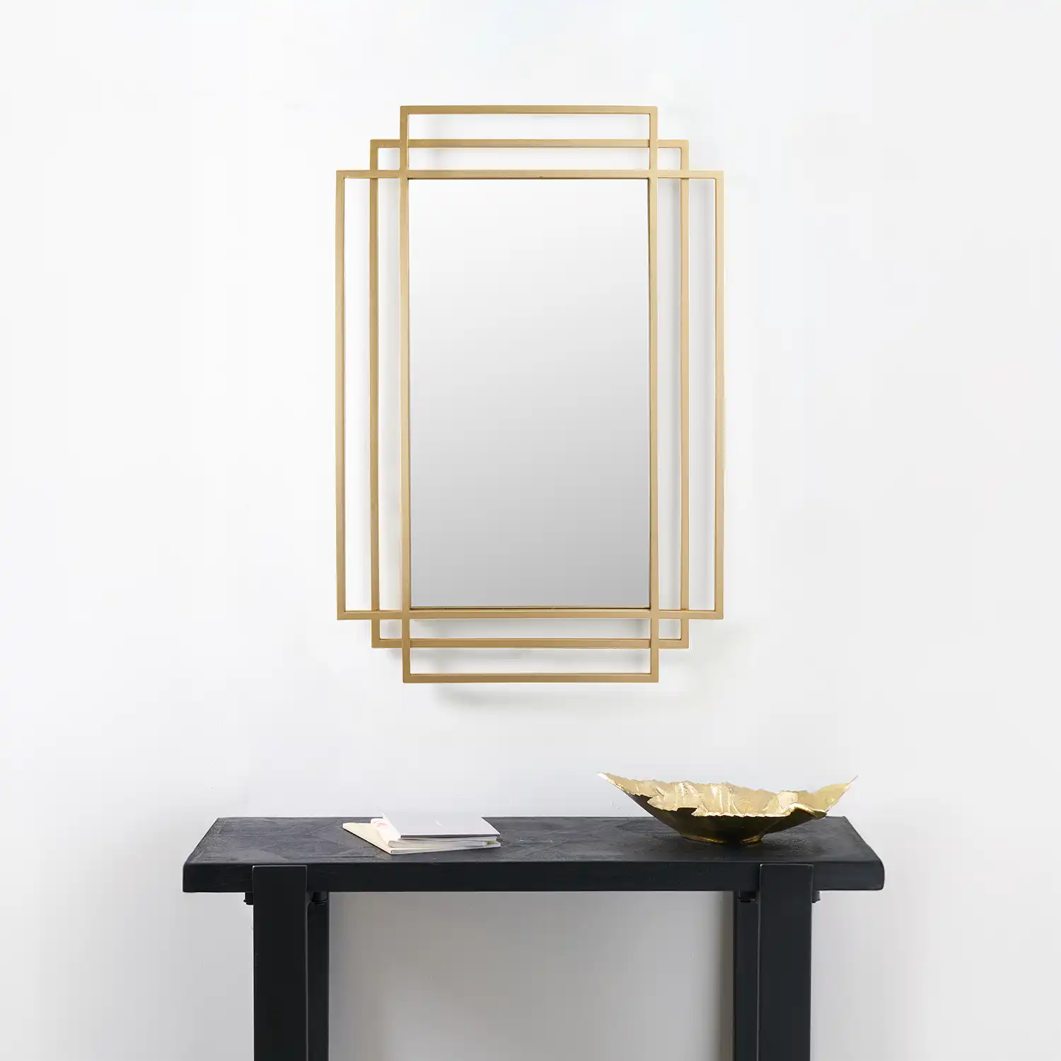 Rectangular Art Deco Gold Metal Framed Wall Mirror 92x61x3cm – Click Style