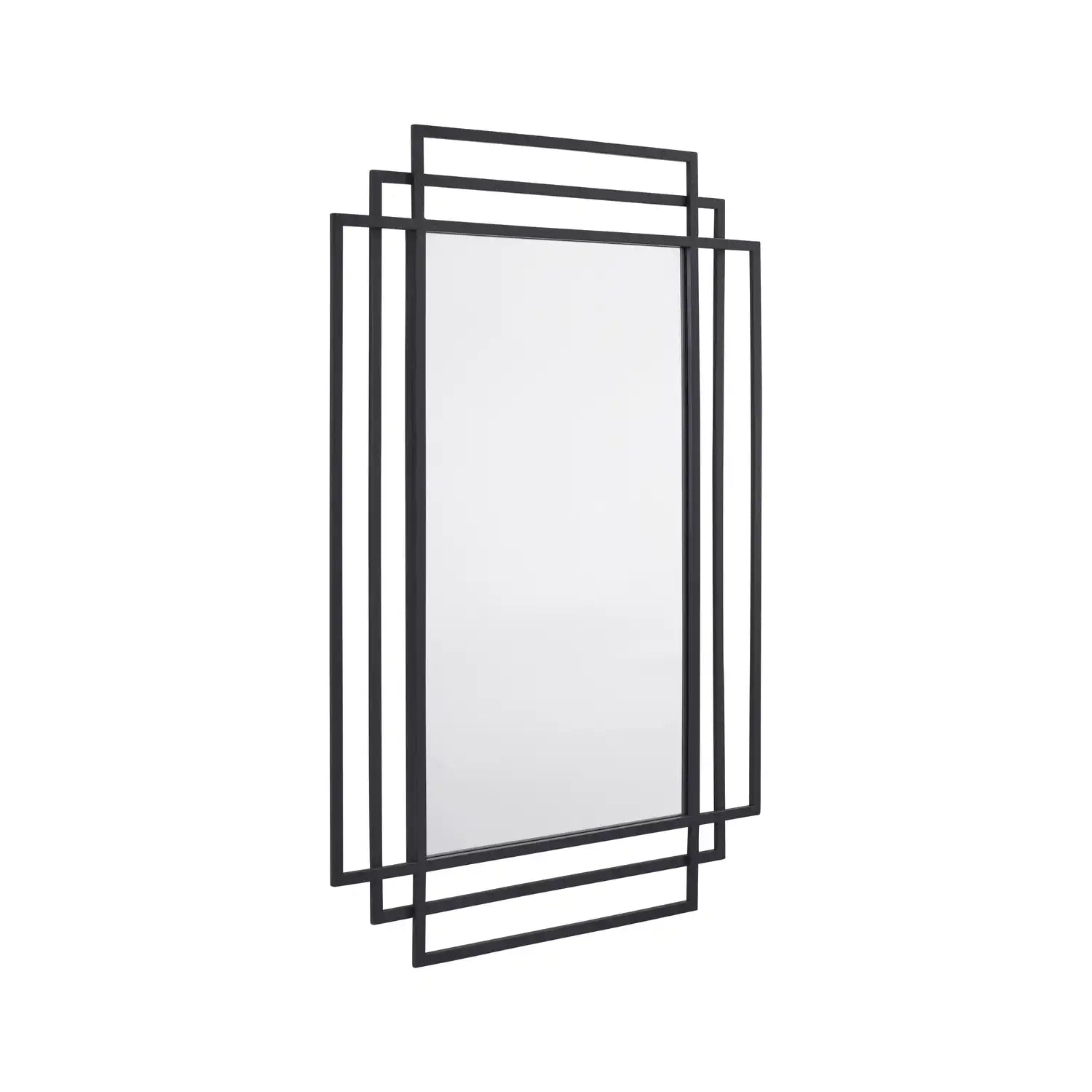 Rectangular Art Deco Matt Black Metal Framed Wall Mirror 92x61x3cm – Click Style