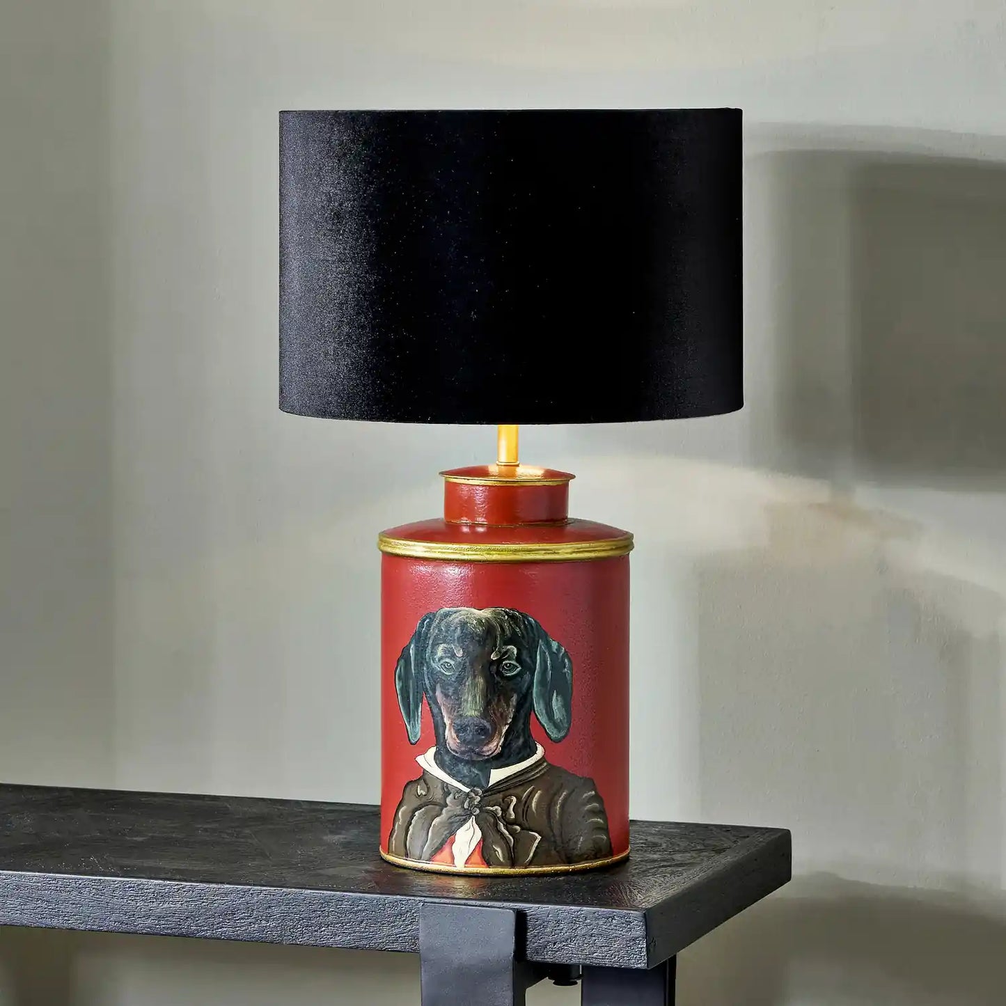 Red Dachshund Hand Painted Metal Table Lamp Base – Click Style