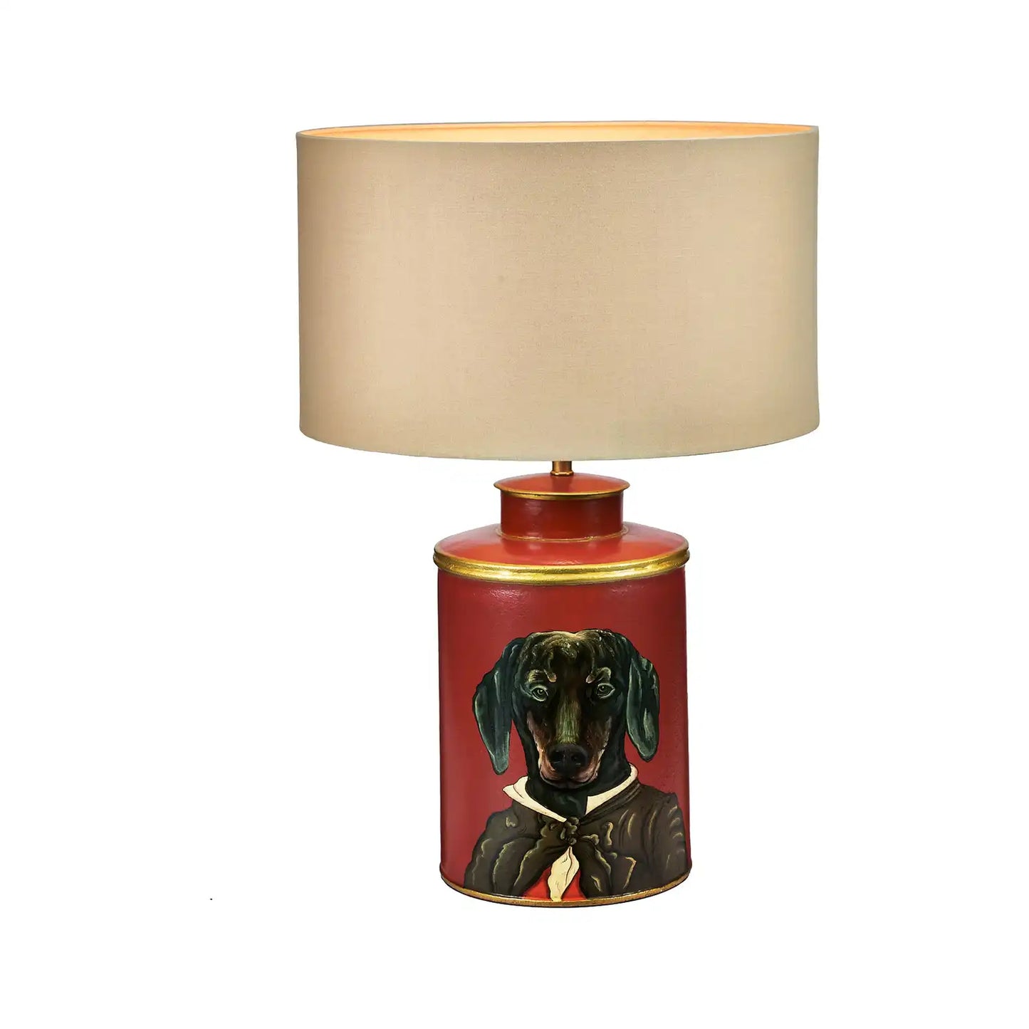 Red Dachshund Hand Painted Metal Table Lamp Base – Click Style